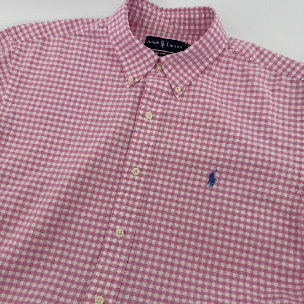 Ralph‎ Lauren Gingham Button Down Shirt Mens XL Pink Custom Fit Long Sleeve Pony